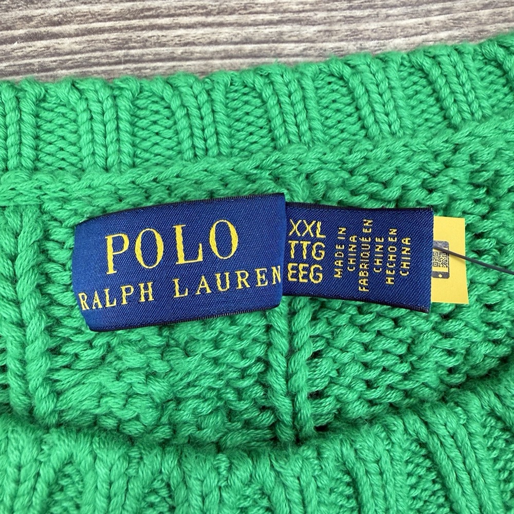 Polo Ralph Lauren Womens Aran Knit Cotton American Flag Sweater Green SZ XXL NEW - Picture 7 of 11